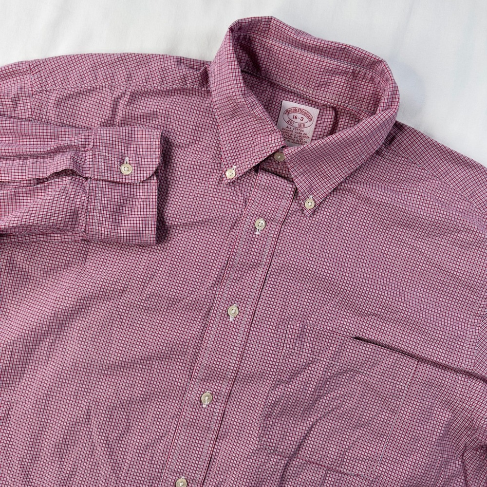 Brooks Brothers Shirt Men's 16-3 Red Blue Check Button Down Long‎ Sleeve